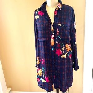 Floral and Plaid Button Up Dress